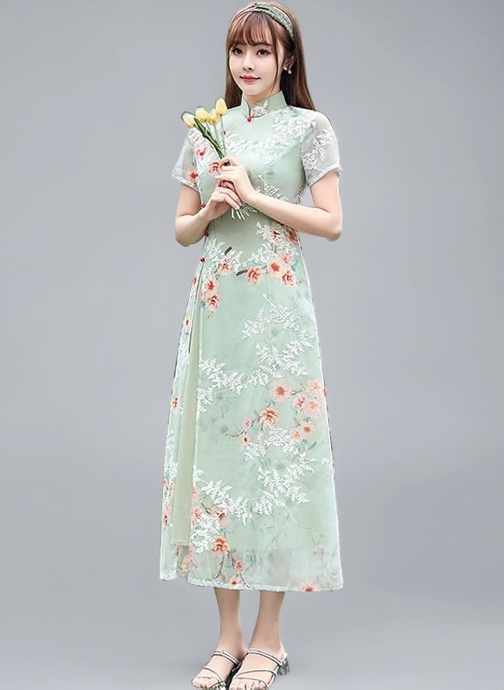 アジア風デザインのロングドレス浴衣リメイクワンピース fit=scale-down,w=1200